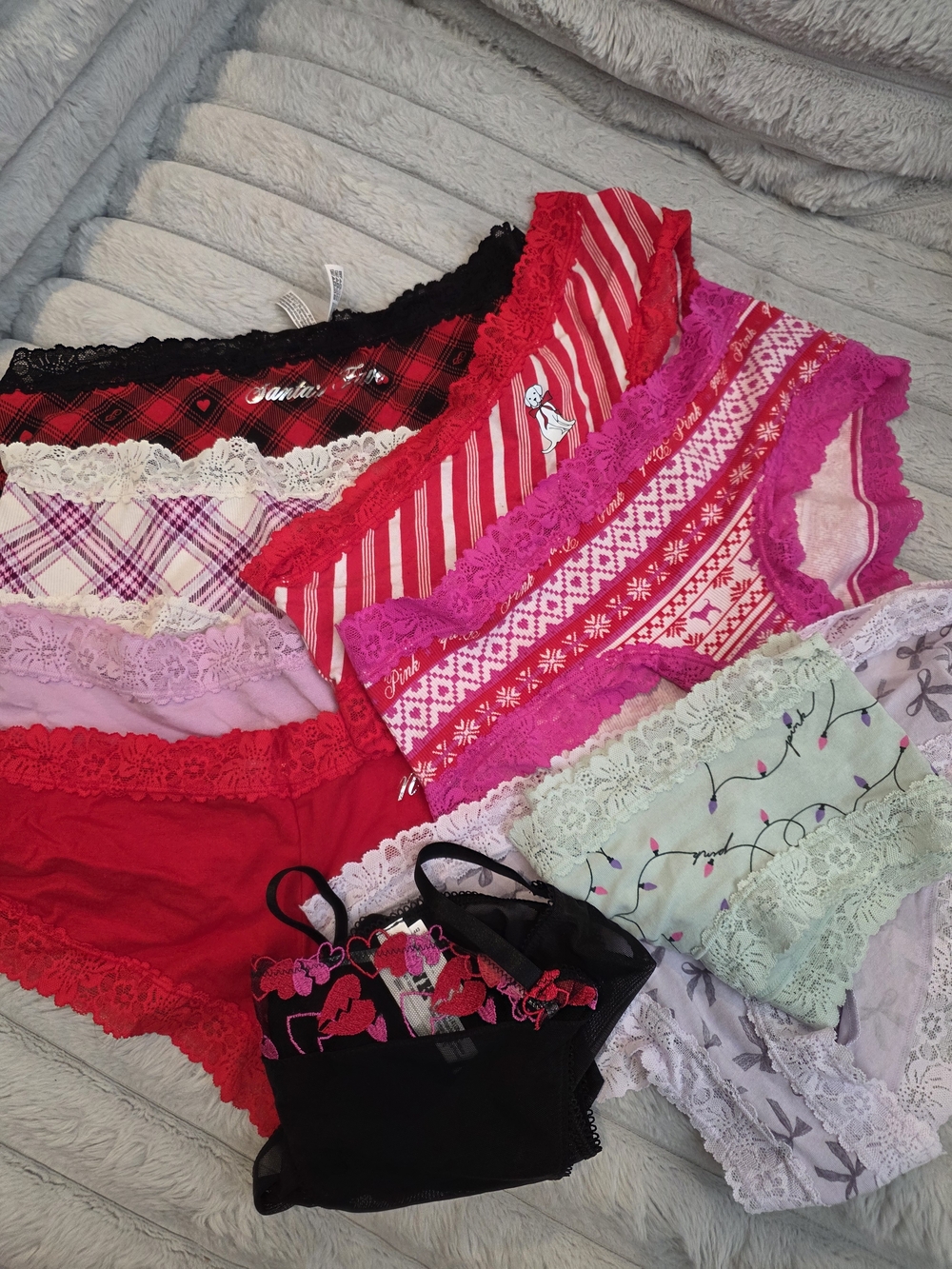 PINK Victoria's Secret Mixed Lace-Trim Hipster Panties - Red, Pink, Black, Mint